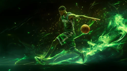 Emerald lightning dribbles through neon night and bends gravity