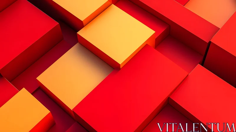 Bold geometric pattern with red and orange 3D cubes in abstract style.