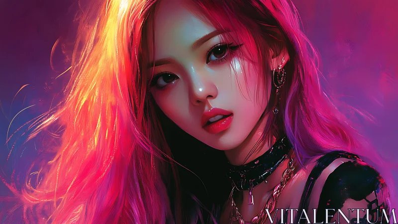 Vibrant cyberpunk portrait with neon pink hair glow.