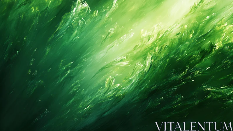 Lush Green Abstract Brushstrokes in Energetic Digital Painting.