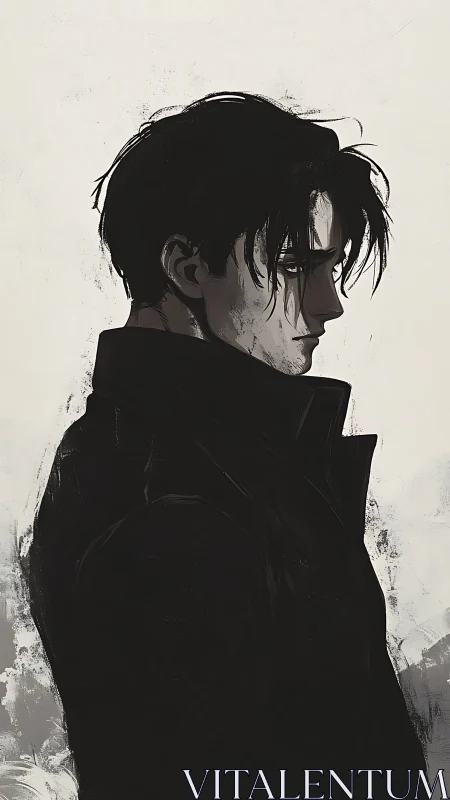 Quiet silhouette of a thoughtful man in a dark coat.