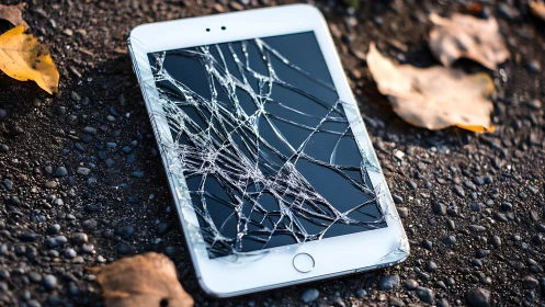 Shattered Screen Dreams Cracked Wide Open on Autumn Ground