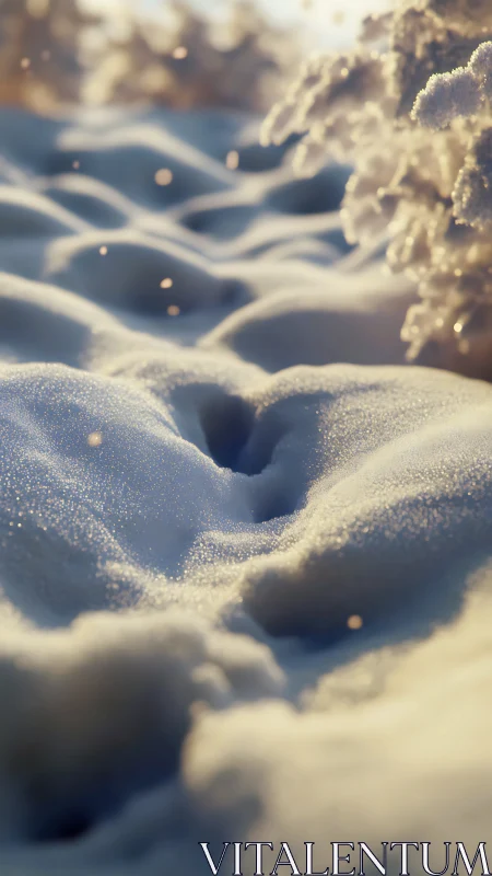 Close view of textured snowdrifts under low winter light.