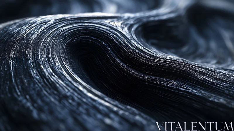 Shimmering dark waves curl into a sleek abstract valley