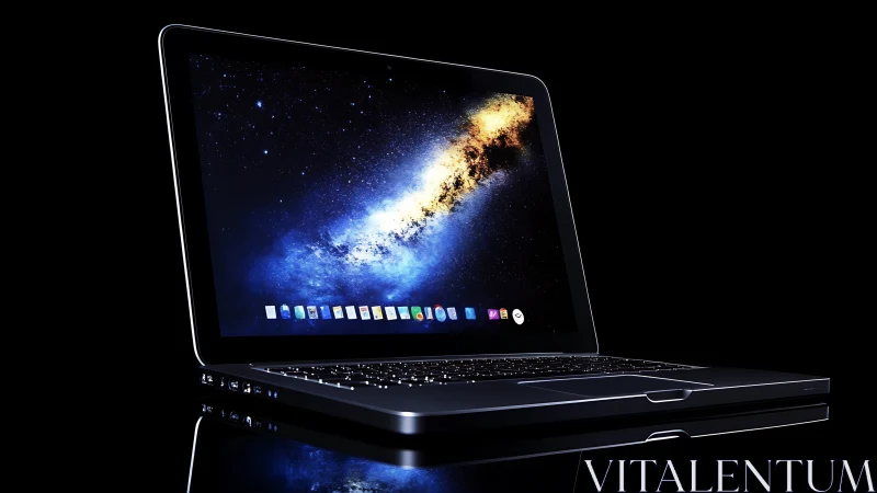 Starlit laptop horizon glowing with a cosmic digital galaxy.