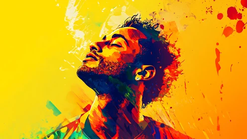 Colorful portrait of man in profile on vivid yellow field.