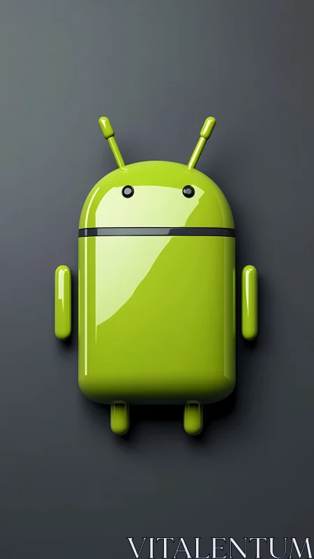 Green Android robot rendered as glossy 3D icon on gray