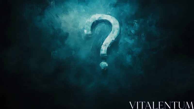 Chromatic turbulence framing a luminous painted question mark.