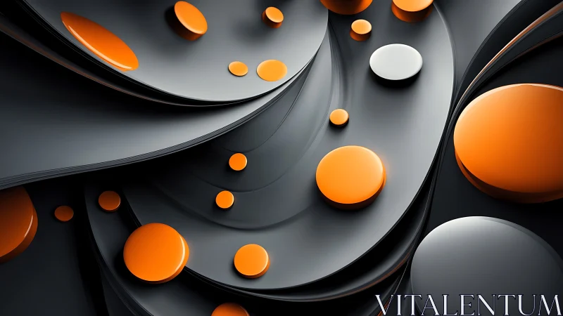 Layered graphite curves with vivid orange reflective discs.