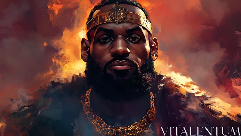 Regal portrait in fiery digital painting chiaroscuro style.
