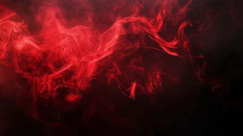 Abstract swirling red smoke on dark background digital art.