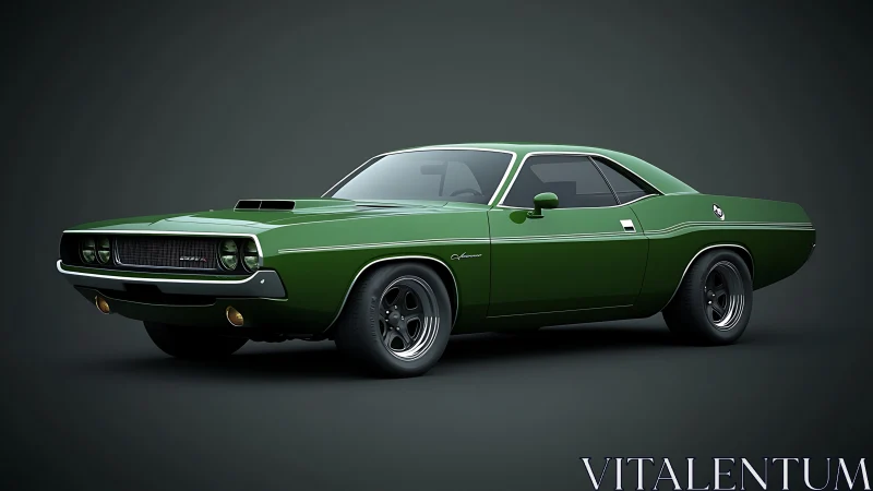 Classic green muscle car rendered in sleek studio lighting.