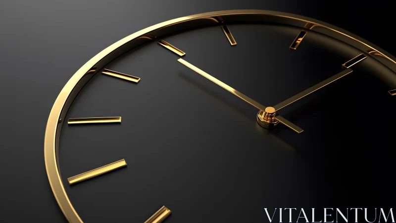 Elegant Minimalist Gold Clock on Black Background, 3D Render.
