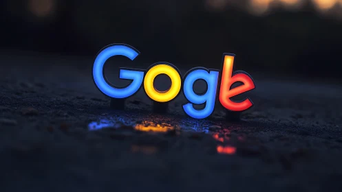 Google Logo 3D Neon Render with Glowing Letters