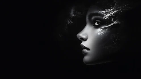 Digital painting profile with luminous smoke abstraction focus.