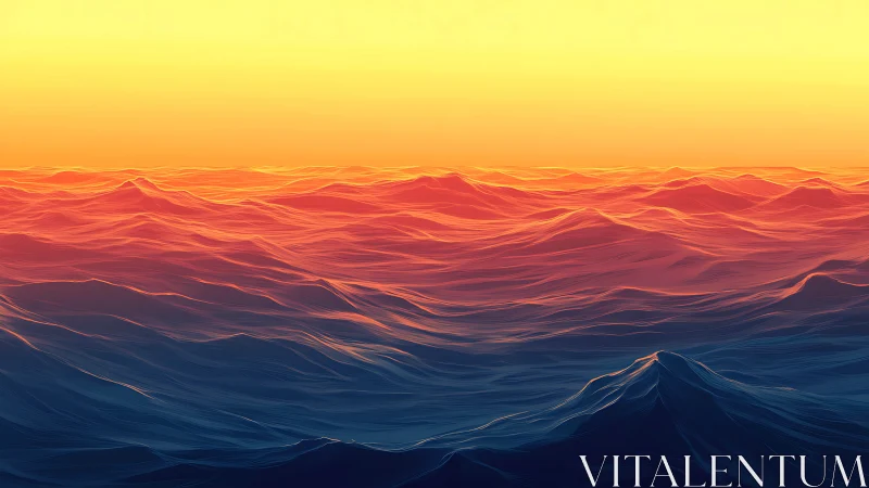 Gradient seascape with stylized waves under yellow sky.