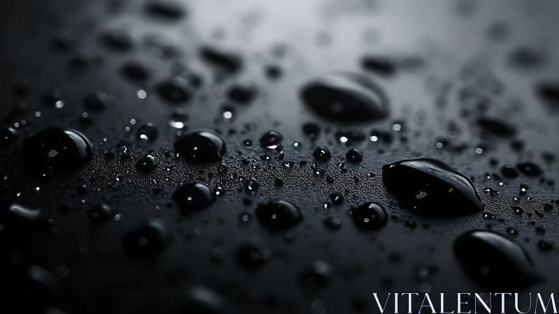 Midnight droplets glimmer across a velvety dark surface.