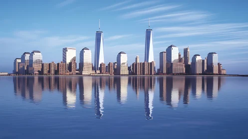 Mirrored Giants: Manhattan's Glittering Twin Towers Dance with Water