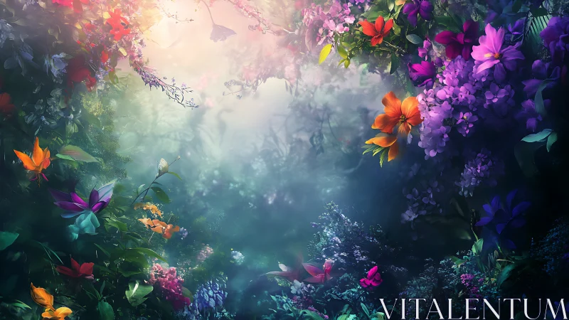 Luminous Flower Garden Emerges Through Dreamlike Mist