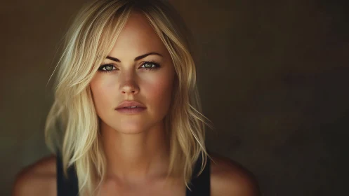 Portrait of blonde woman in soft rim light, dark backdrop.