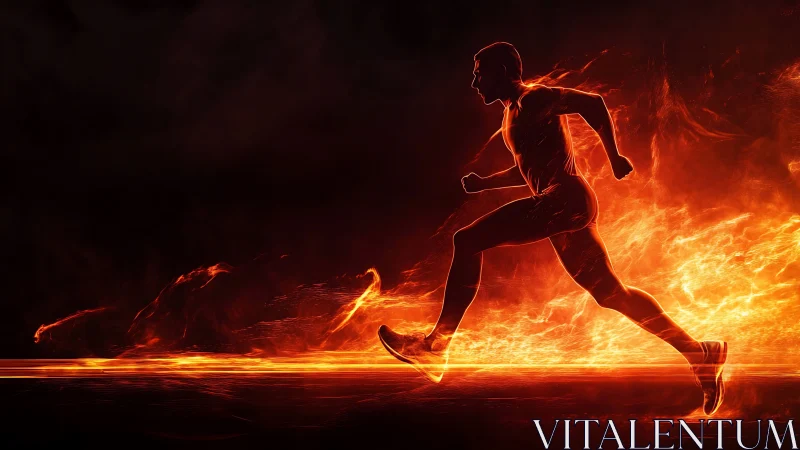 Fiery runner sprinting through glowing trails of light.