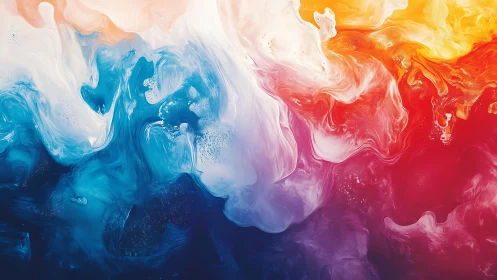 Chromatic fluid vortex in blue, red, and incandescent gold.