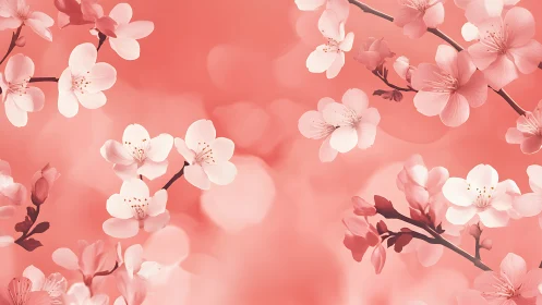 Soft Pink Cherry Blossoms in Floral Bokeh Composition.