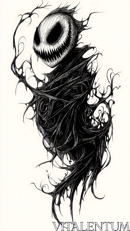 Monochrome skeletal wraith rendered with razor-edged ink lines.