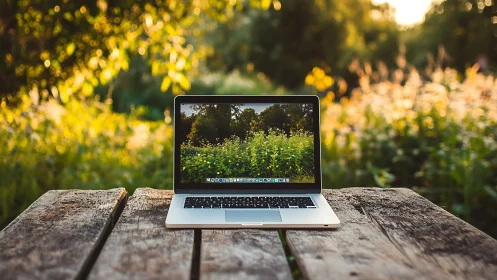 Laptop daydreams in golden fields of sunlit silence.