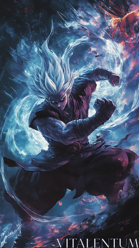 Storm-haired warrior channels twin tempests of chaos.