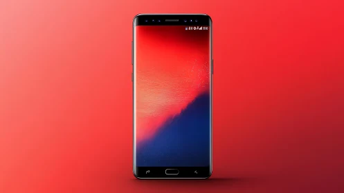 Modern Smartphone Display Against Red Gradient Backdrop.