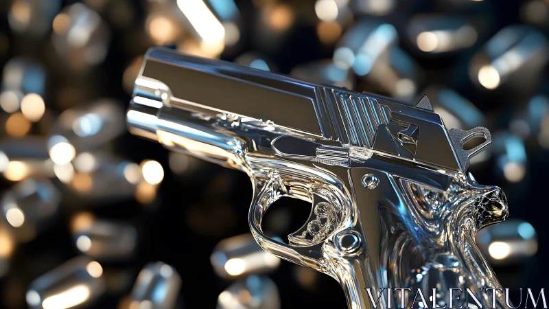 Transparent crystal handgun with reflective surface in modern art style.