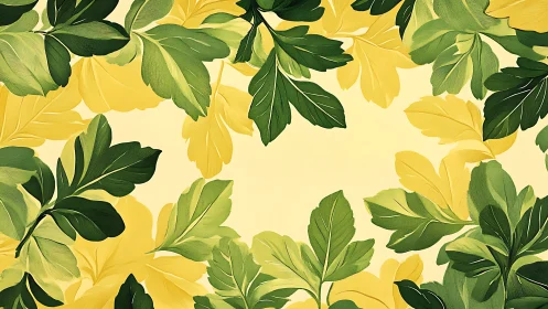 Layered botanical foliage forms symmetrical border composition