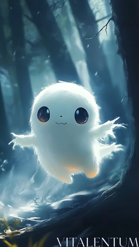 Luminescent forest spirit with volumetric lighting depth.