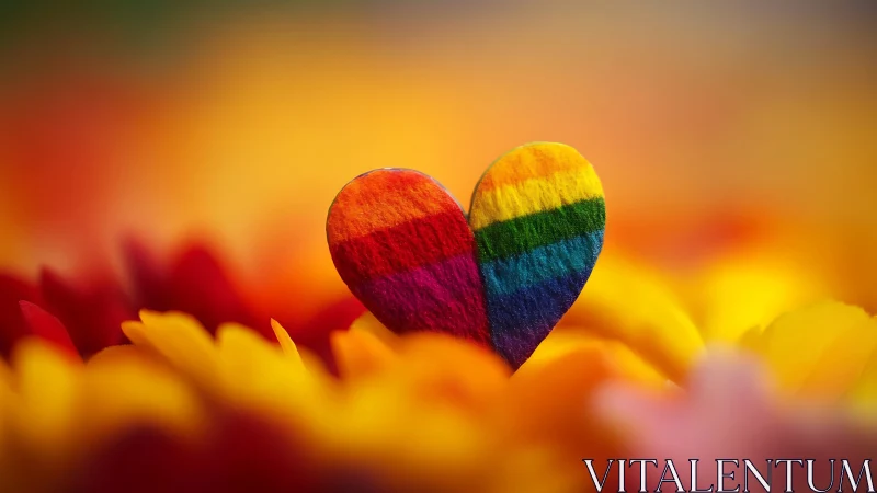 Rainbow Heart Glows Warmly Among Blurred Flowers