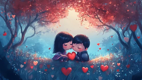 Two souls entwined beneath coral skies.