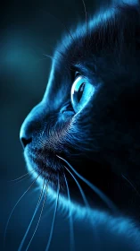 Blue-Eyed Cat Portrait with Luminous Gaze.