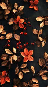 Warm autumn florals with glowing berries on deep night blue.
