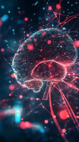 Neon digital brain network under glowing data grid.