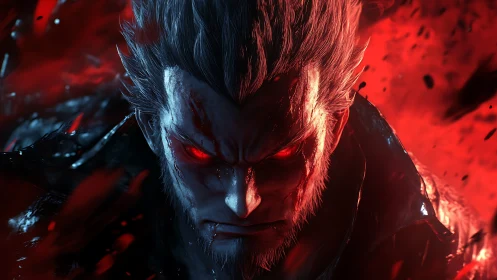 Wrathforged warrior crowned in bloodlit inferno glare.