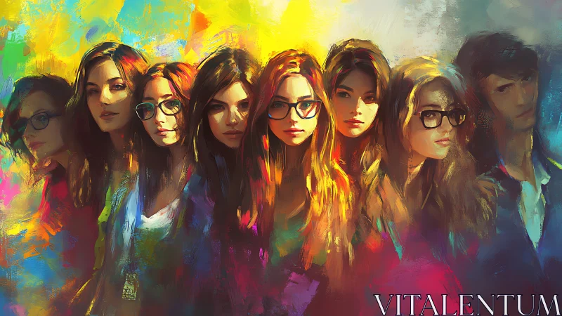 Group portrait of young adults in vivid painted colors.