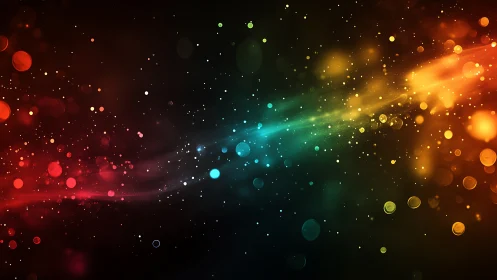 Colorful bokeh light trail over dark abstract background.