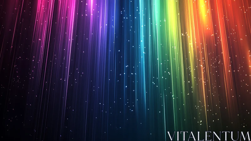 Prismatic light streaks cascading through starry digital void.