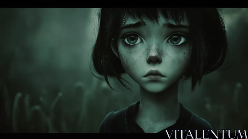 Young person with short hair in dim outdoor environment.