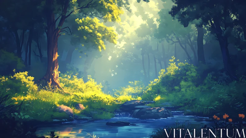 Enchanted Forest Stream: Luminous Woodland Sanctuary
