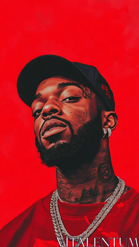 Bold red portrait with cool confidence and street style.