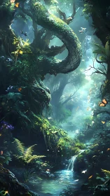 Mystical Forest Passage With Coiled Dragon Tree Architecture