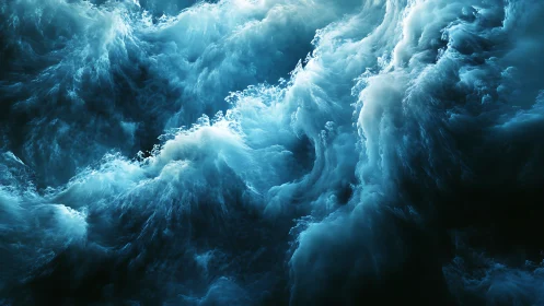 Storm-tossed teal waves surge through abstract ocean vortex.