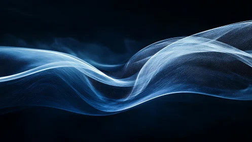 Digital painting of luminous blue fluid waveform on black field.