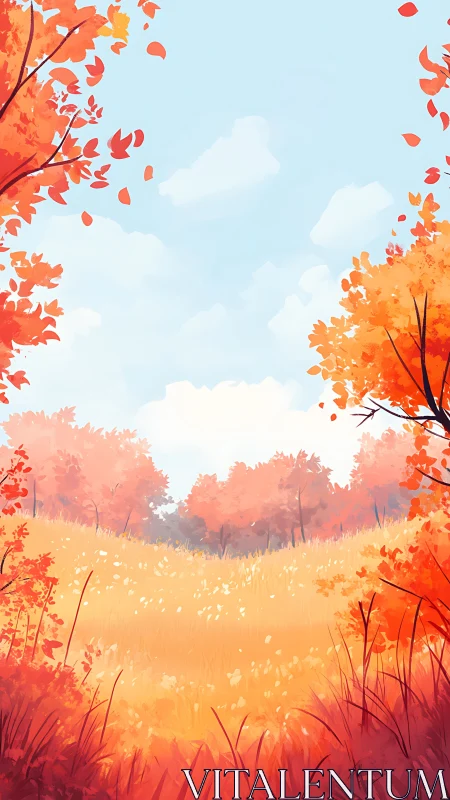 Golden autumn meadow under a bright, gentle sky.